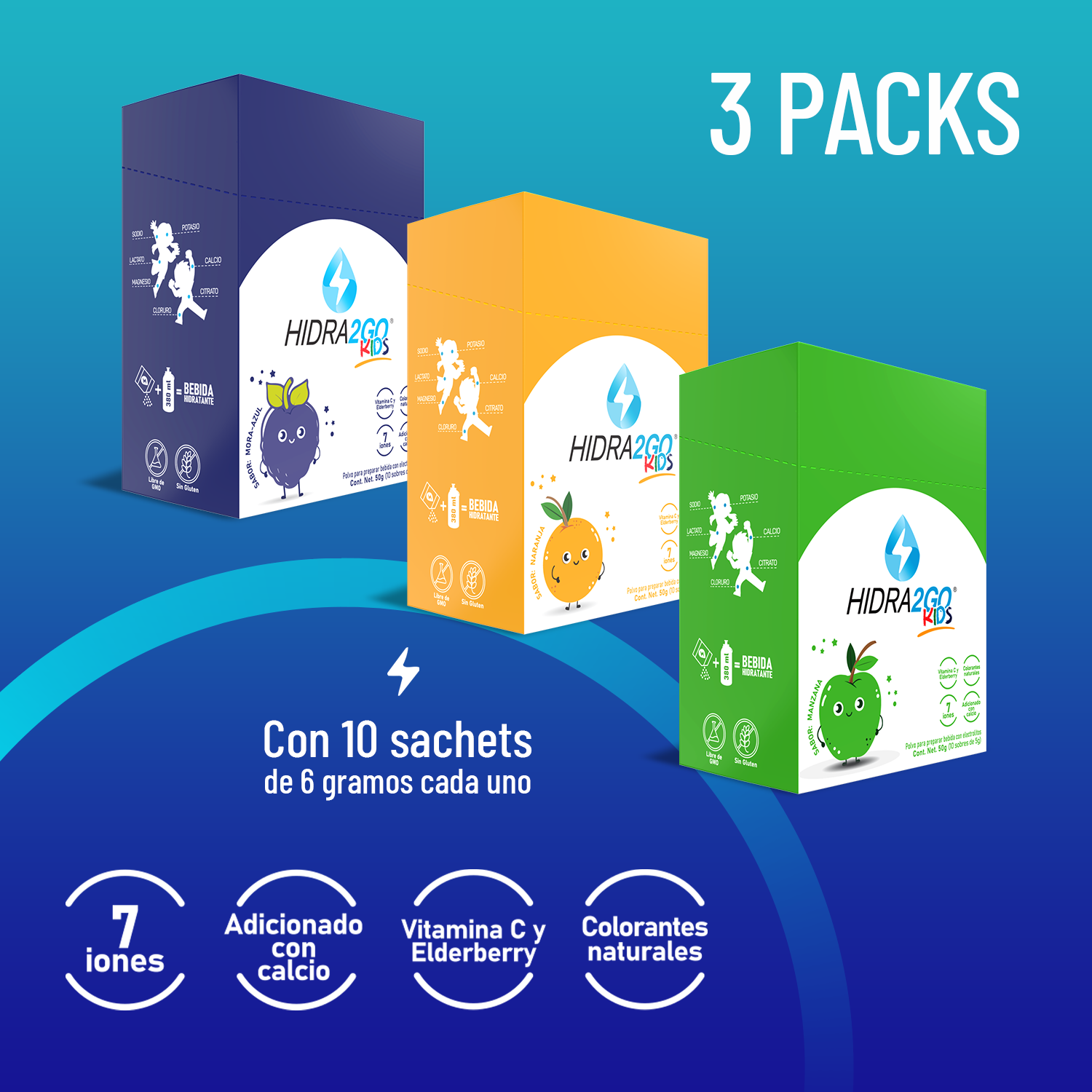 PACK 3 SABORES KIDS- MORA AZUL, MANZANA Y NARANAJA